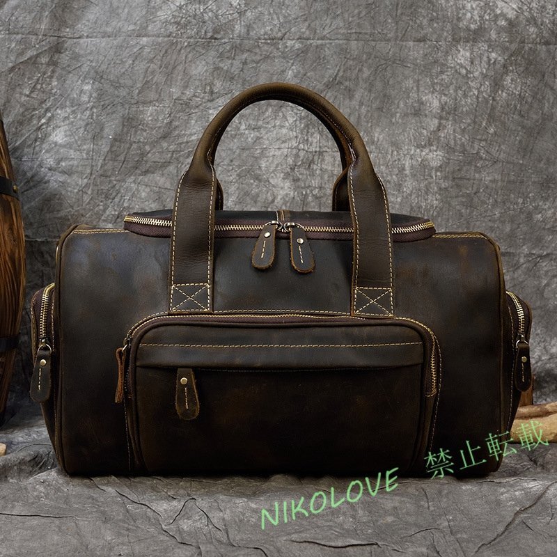 新品 ボストンバッグ 本革 メンズ レザー 旅行鞄手提げ鞄 出張 ワイルド トラベルバング コーヒー拍卖