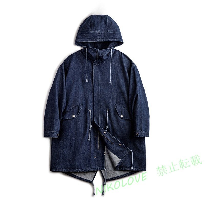 新品 ヴィンテージ復刻アメカジ デニム M-51 PARKA トレンチコート メンズ インディゴ 男前 秋冬拍卖