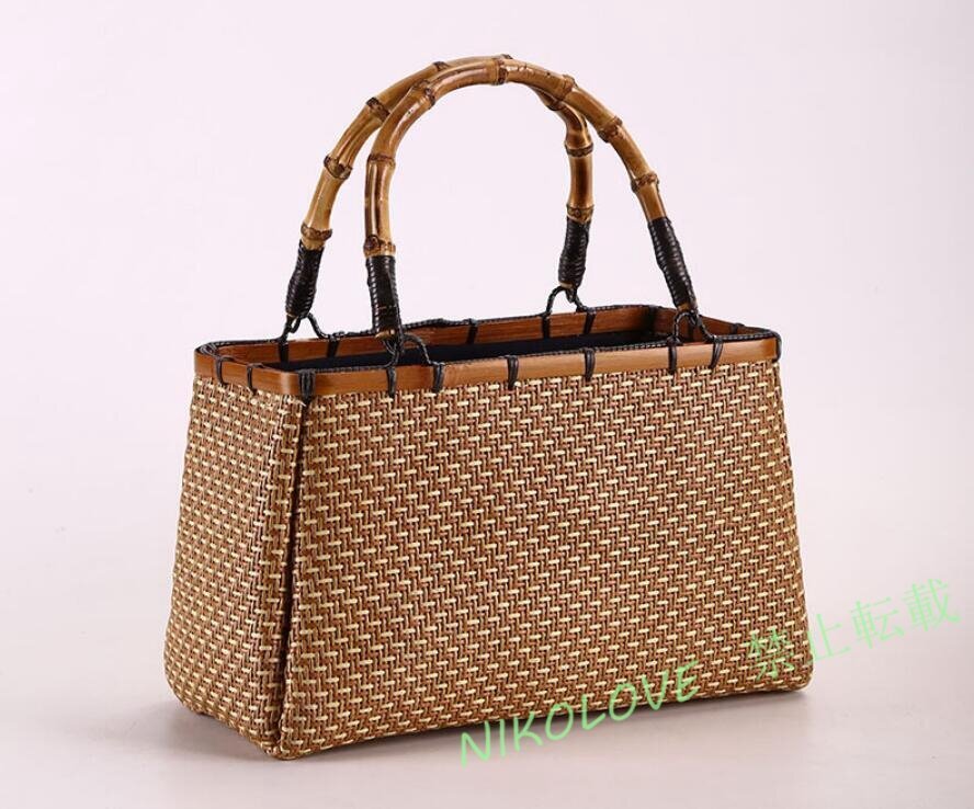 新品 かごバック 籐かご 籠バッグ 網代バッグ 天然素材 トートバッグ 籠 バッグ 内布付き ハンドメイド レディース 竹持ち手拍卖