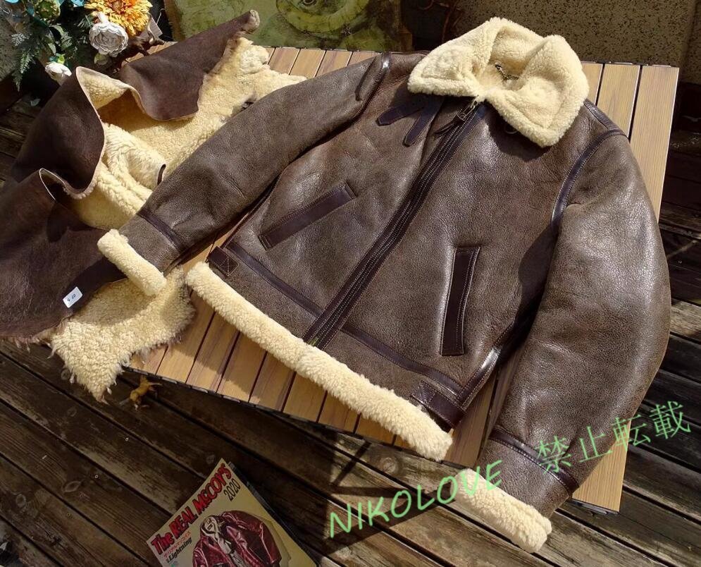 新品 秋冬 B3 暖かい レトロ 羊革 ムートン 毛皮一体極防寒 本革メンズライダースジャケット 革ジャン拍卖