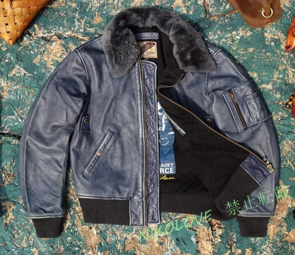 新品 秋冬 B15牛革 レトロ 本革 上品 ユーズド加工 ファー襟 メンズライダースジャケット 革ジャン S~5XL拍卖