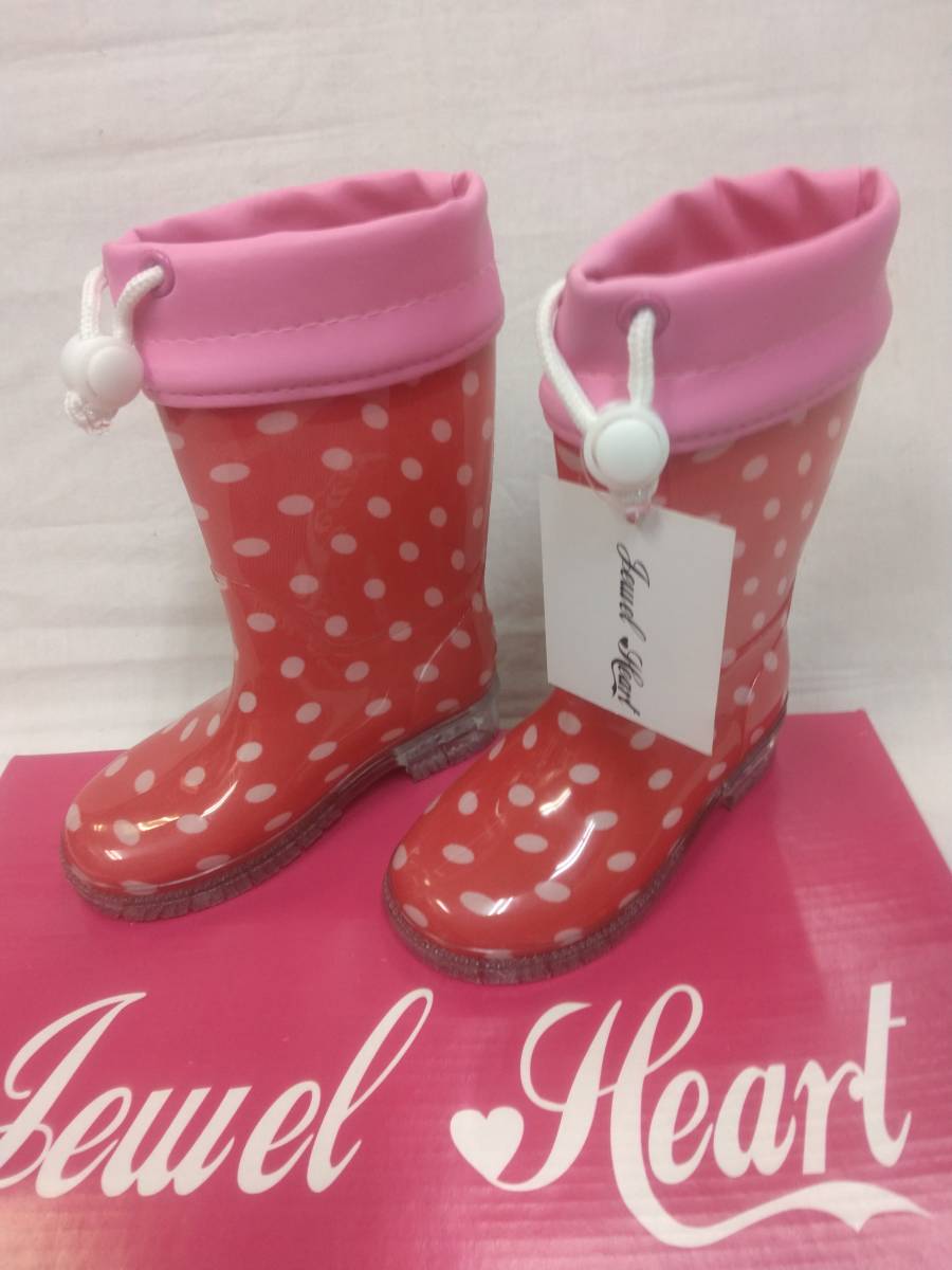 女の子 長靴 ブーツ 18センチ レッド 子供 女児 赤 水玉模様 ジュエルハート レインブーツ兼用 拍卖