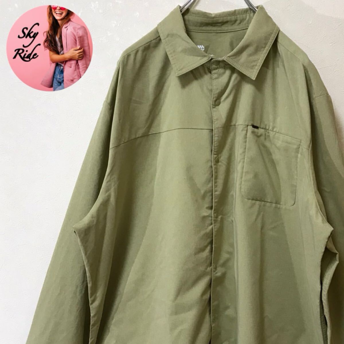 all in motion オールインモーション メンズ ヴィンテージ 無地 シャツ カーキ XXL オーバーサイズ ビッグシルエット 90's 古着 #TT0167拍卖