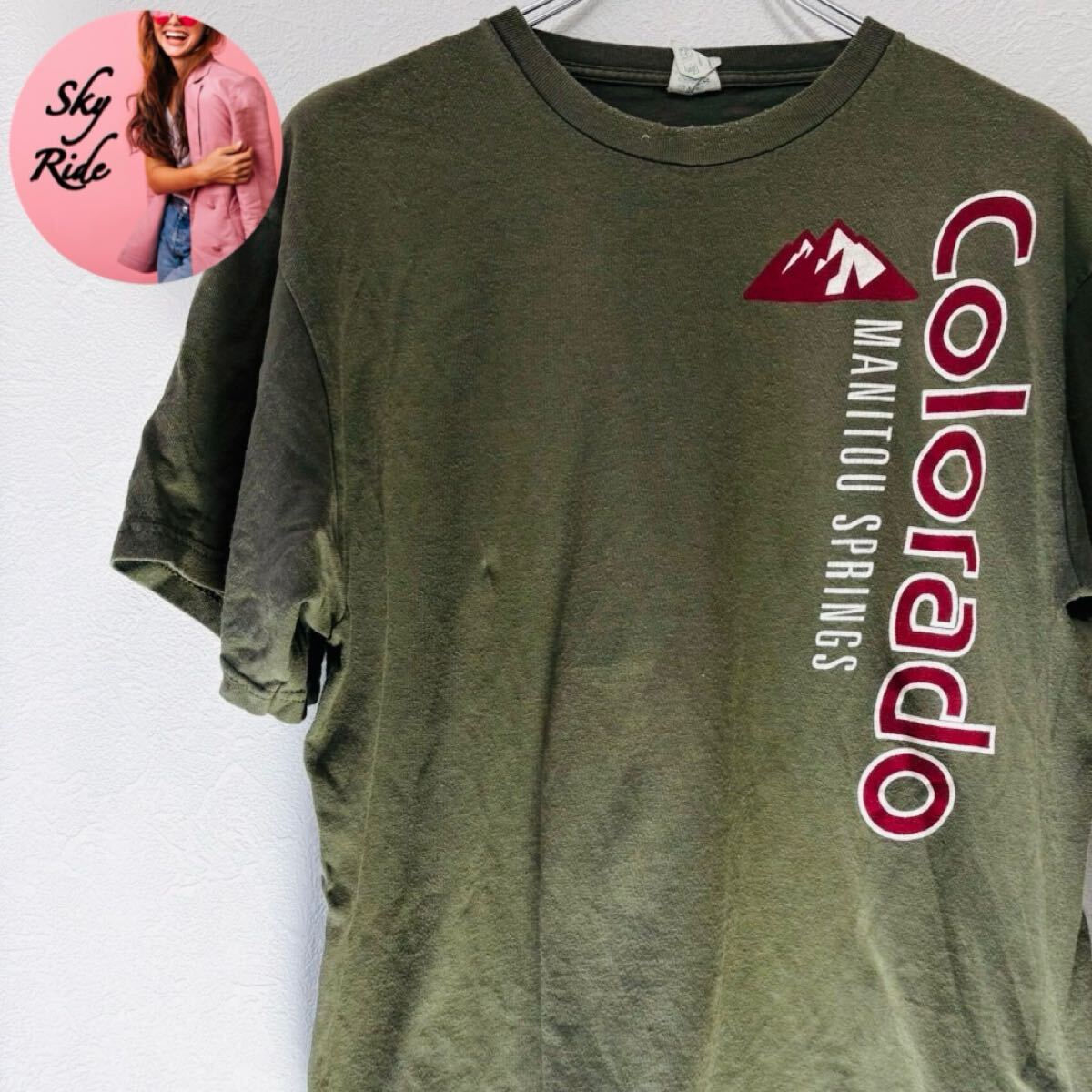 DELTA PRO WEIGHT デルタプロウェイト Colorado メンズ 縦 ビッグプリント Tシャツ グリーン カーキ ビッグシルエット XL 古着 #SB0082拍卖