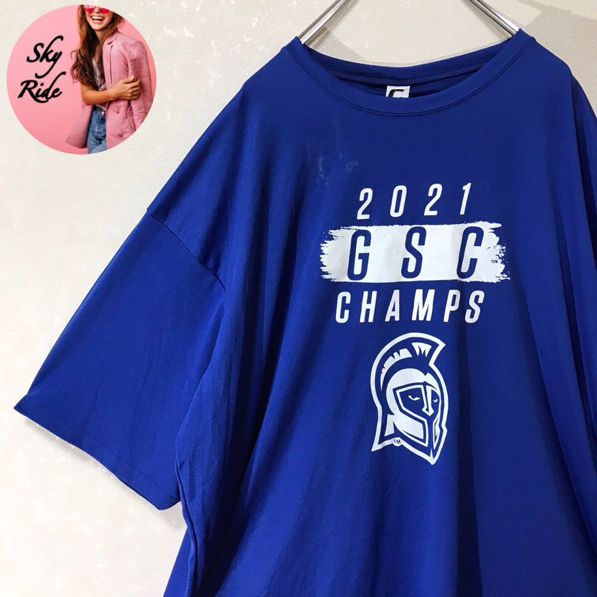 C2 SPORT メンズ GSC チャンピオン ビッグプリント ヴィンテージ 半袖Tシャツ ブルー 3X ビッグシルエット 古着 #TT0182拍卖