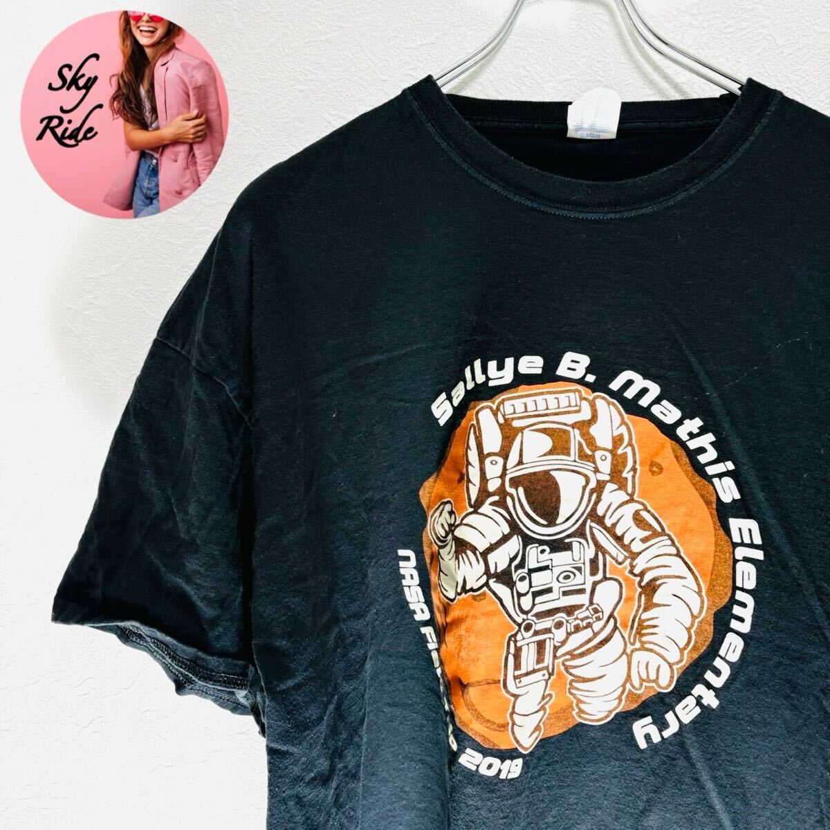 PORT&COMPANY メンズ NASA 宇宙飛行士 ビッグプリント ヴィンテージ 半袖Tシャツ 黒 3XL ビッグシルエット USA 古着 #SB0096拍卖