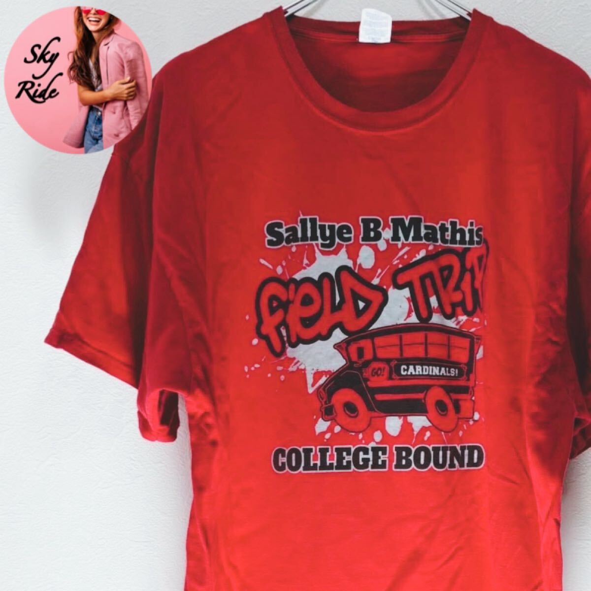 PORT&COMPANY ポートアンドカンパニー FIELD TRIP メンズ ビッグプリント ヴィンテージ Tシャツ 赤 3XL ビッグシルエット USA 古着 #SB0104拍卖