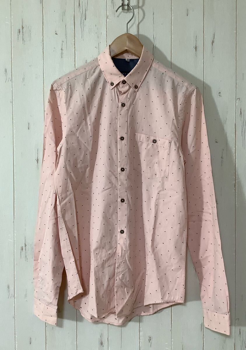 を1514 ZARA MAN ザラマン 長袖シャツ S ピンク ボタンダウン RELAXED FIT ドット拍卖