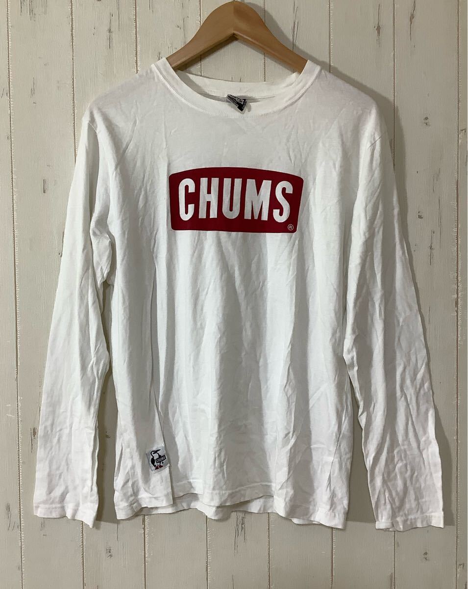 ろ1508 CHUMS チャムス 長袖Tシャツ ロンT S ホワイト ロゴプリント 拍卖