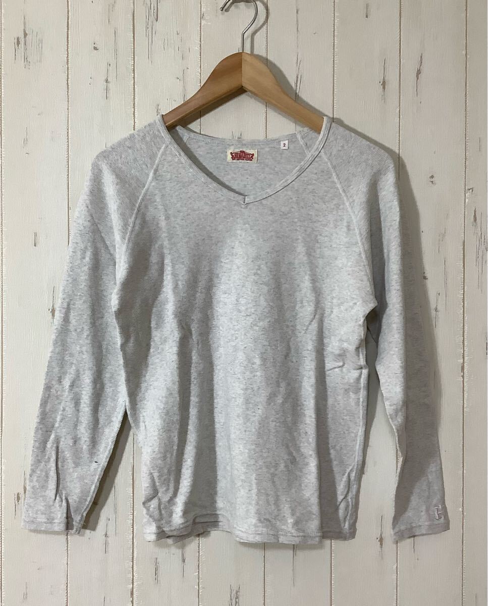 よ1504 HRM ハリウッドランチマーケット Vネック 長袖Tシャツ ロンT レディース 2 M グレー拍卖