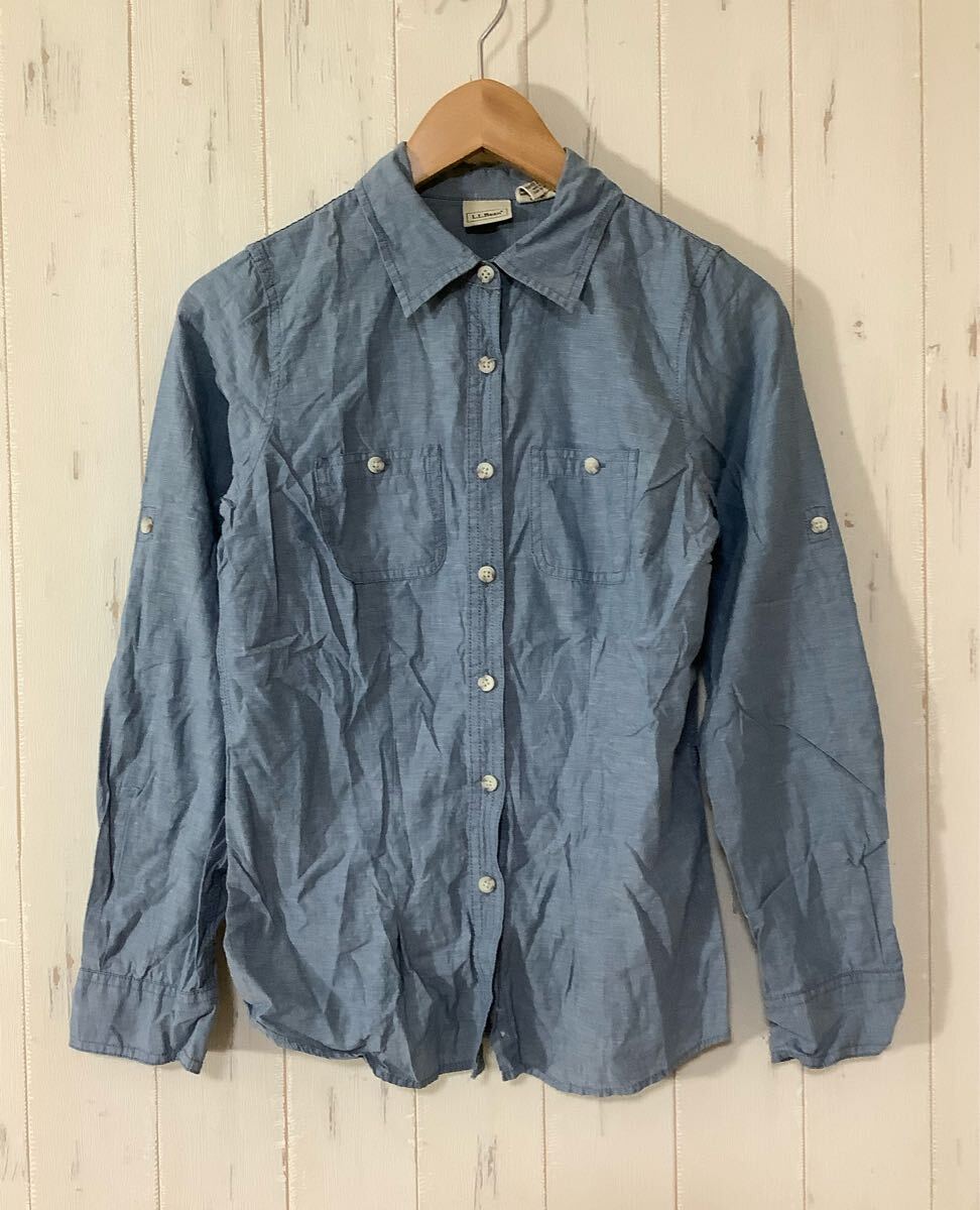 わ1596 L.L.Bean エルエルビーン 273642 長袖シャツ ワークシャツ レディース S ブルー系拍卖