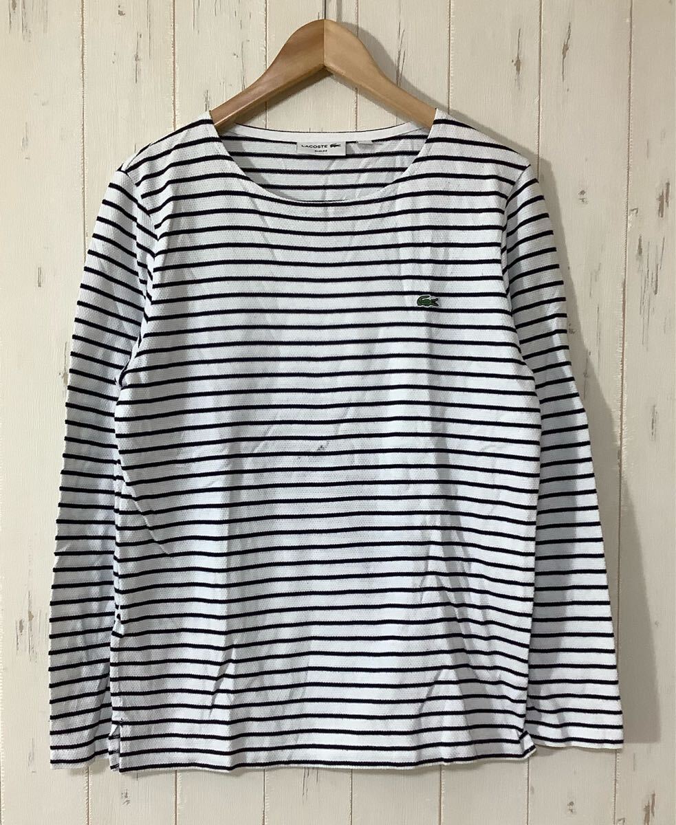を1597 LACOSTE ラコステ ボーダー 長袖Tシャツ ロンT 4 M ホワイト スリムフィット 日本製拍卖