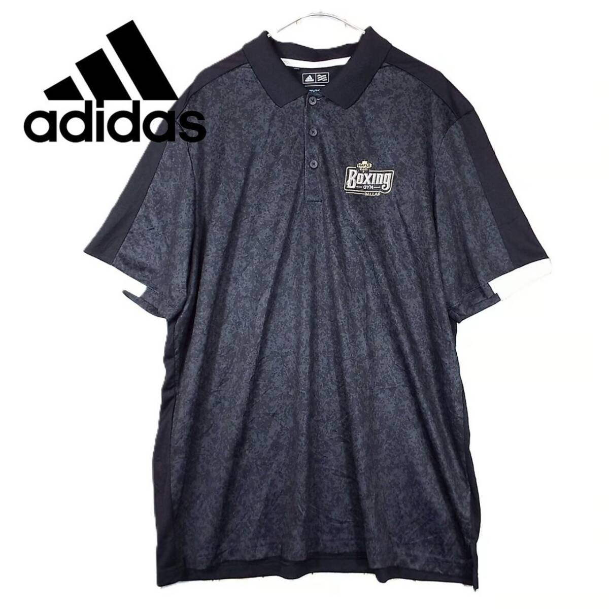 【アメリカ古着】肩幅50cm adidas アディダス BOXING GYM DALLAS Climacool 速乾 刺繍ロゴ 半袖ポロシャツ XLサイズ ブラック ゴルフ AP7拍卖