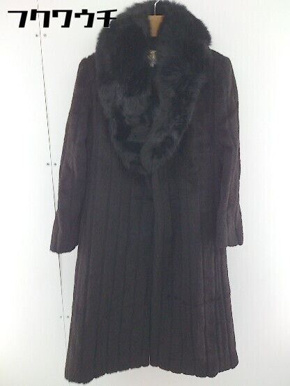 ■ ◎ Carat キャラット アルパカ100% ファー 長袖 コーディガン コート サイズ 11号 ブラウン レディース拍卖