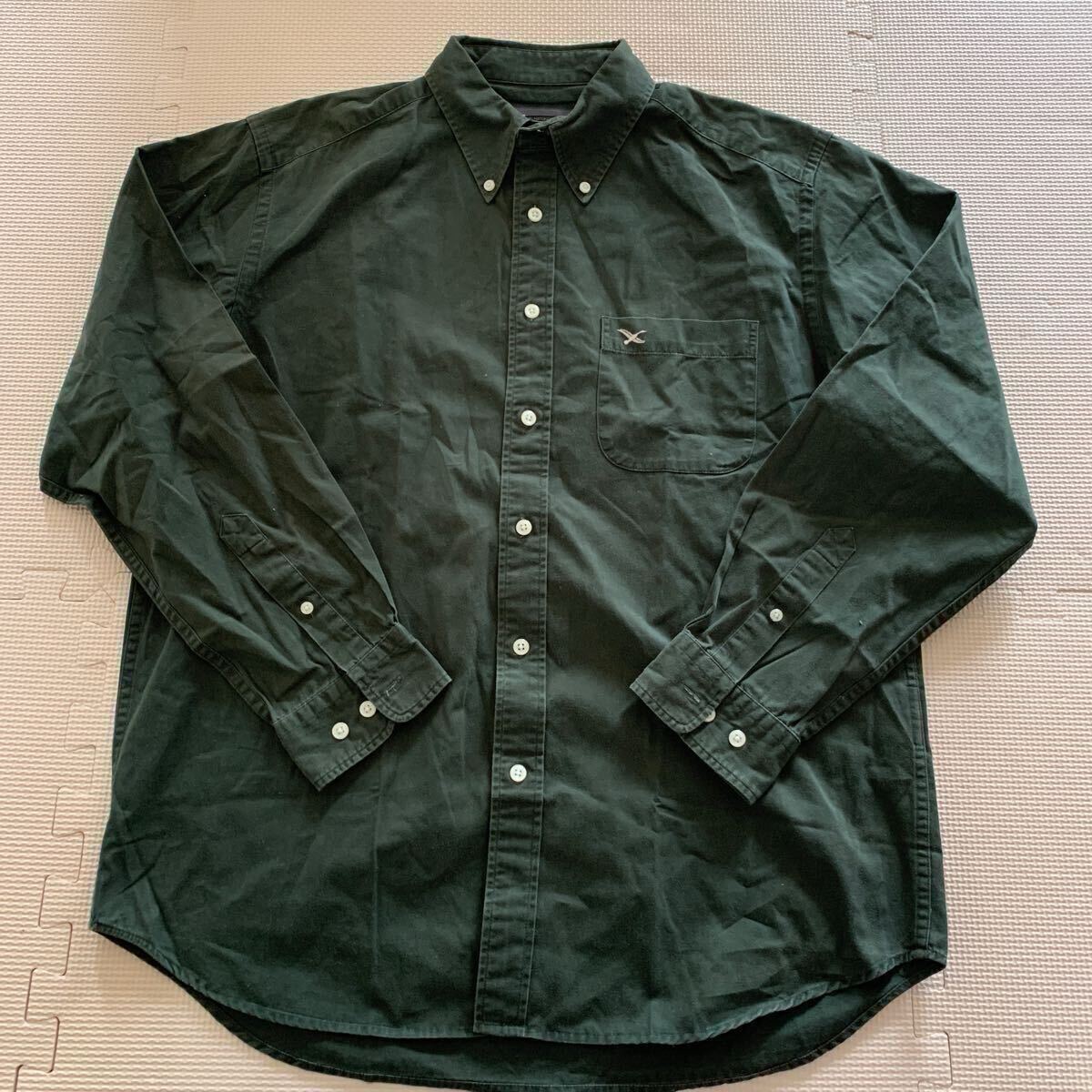 00s【Eddie Bauer】エディーバウワー 長袖 ボタンダウンシャツ M モスグリーン 長袖 刺繍タグ B.D shirt拍卖