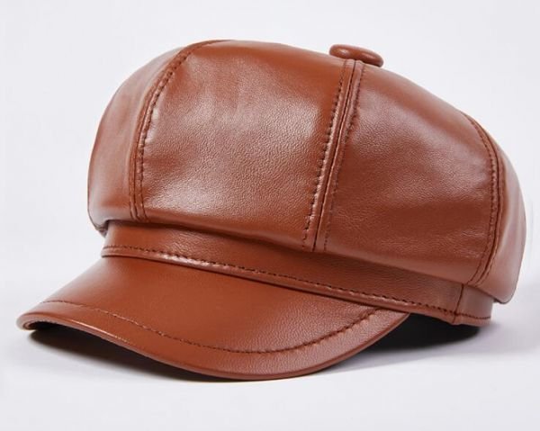 LHW1308★ 秋冬本革 八角帽子 メンズ レディース リアルレザー 男女兼用キャップ ベレー帽 キャスケット ハンチング拍卖