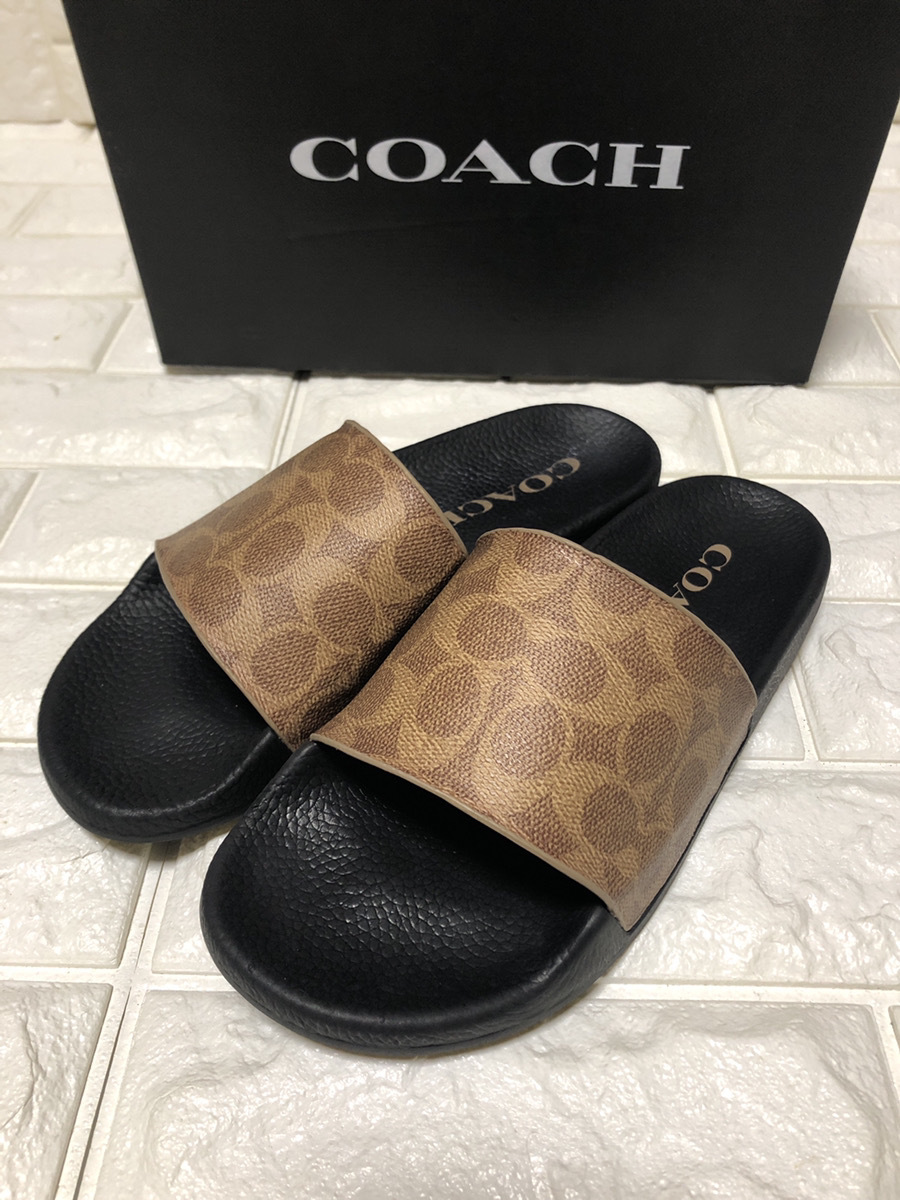 コーチ レディース Udele Logo Print Rubber Sport Slides Tan /(US)8 日本サイズ 約25cmに相当拍卖