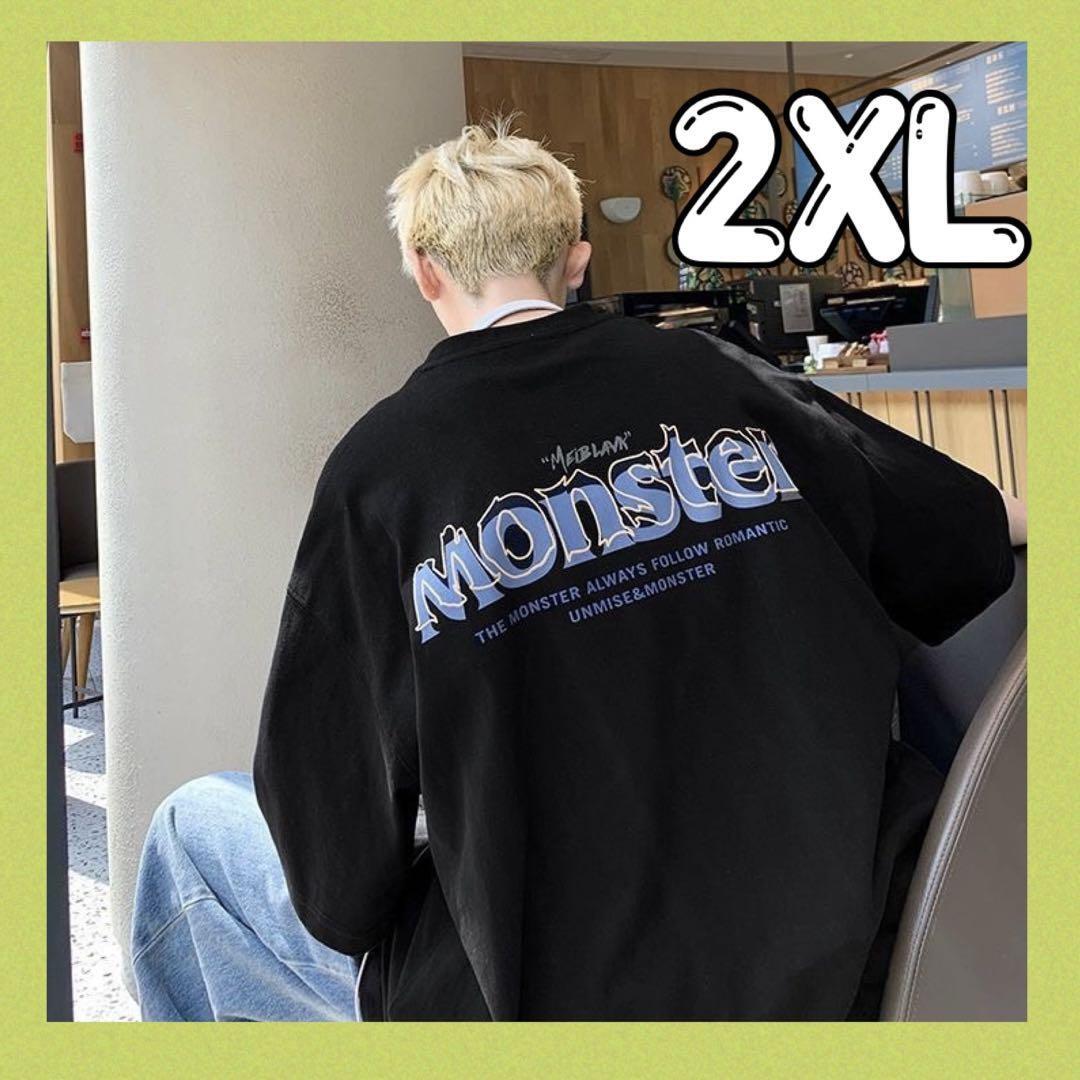 メンズ Tシャツ 夏服 バックプリント ストリート 2XL 3L 黒拍卖