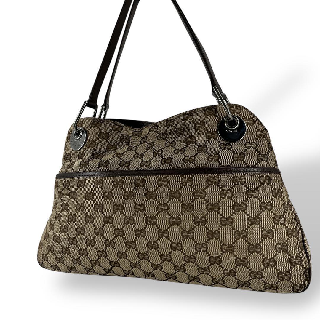 GUCCI グッチ GGキャンバス トートバッグ 肩掛け可 大容量 ブラウン 121023 エクリプス ハンドバッグ GG柄拍卖