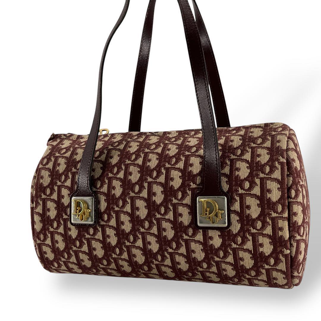 オールド Christian Dior クリスチャンディオール トロッター ハンドバッグ ミニボストン ロゴ金具 ボルドー キャンバス拍卖