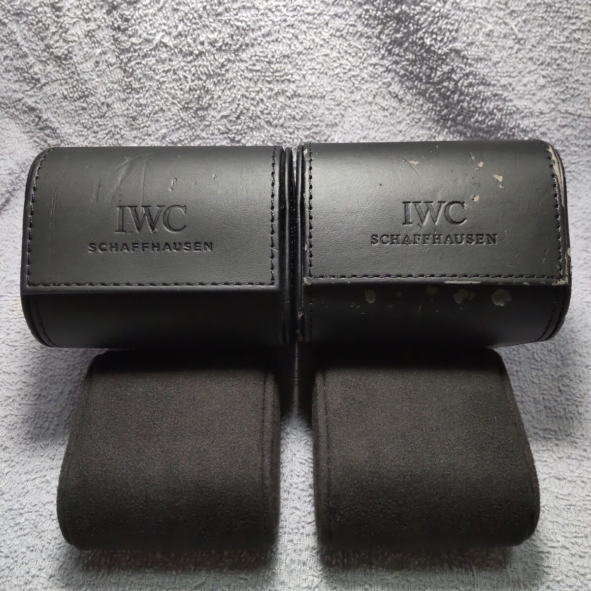 IWC 正規 時計 収納 黒 BK ブラック 系 携帯 ソフト ウォッチ ケース 保護 持運び 便利 保存 BOX 純正 トラベル ボックス 2個 set used 02拍卖