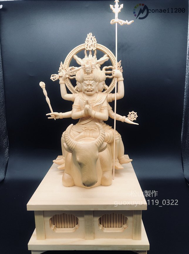 最新作 総檜材 木彫仏像 仏教美術 精密細工 仏師で仕上げ品 大威徳明王 高さ31cm拍卖