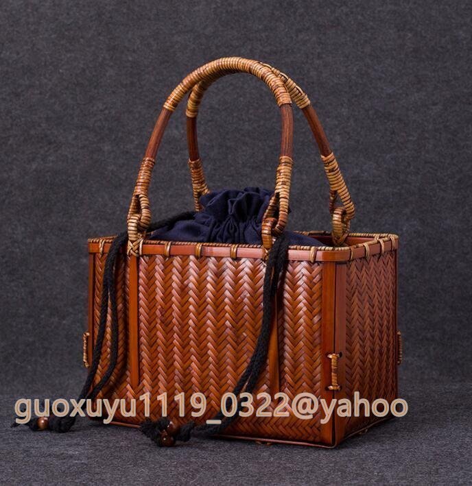 特売!大人気 収納かご おしゃれ竹籠 編み 取っ手 持ち手 手作りトートバスケット 自然の良品 花火着物かご拍卖