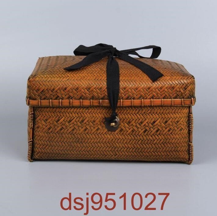 竹あみ 収納バスケット ボックス小物収納 蓋付き 小物入れ 卓上収納 コーヒー拍卖