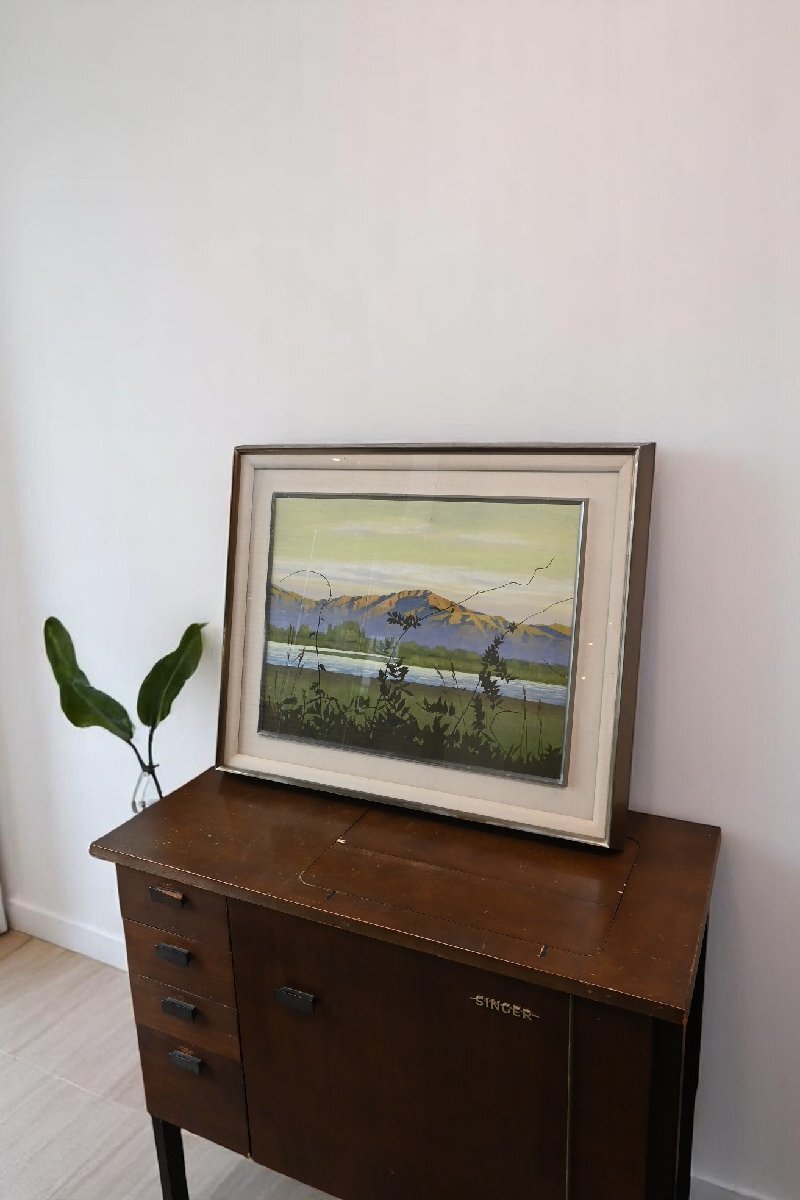 ○寺沢保 日本画作品 千曲川辺 額 P10号 静寂な山あいの風景 和モダン アート 古道具のgplus広島 2504i拍卖