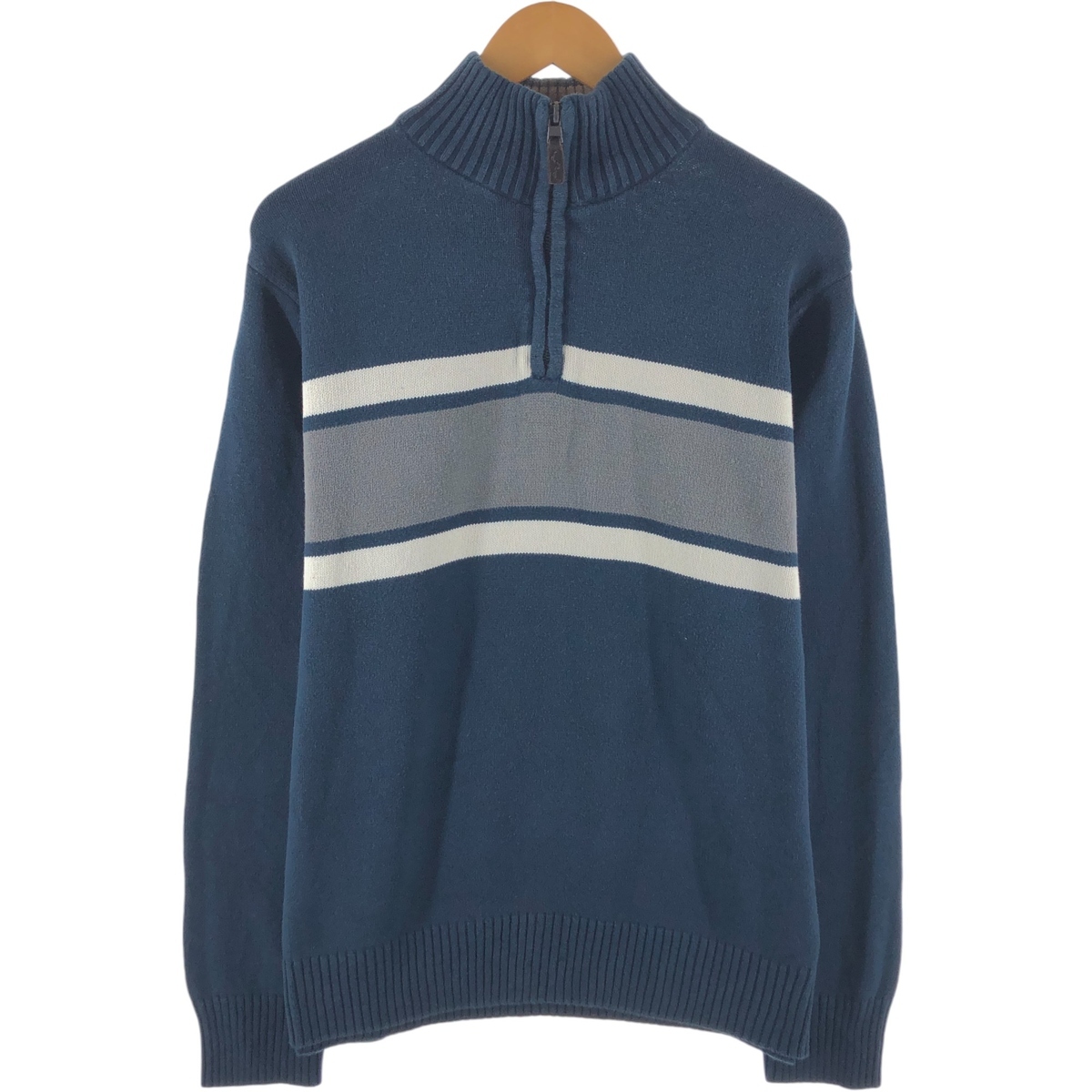 古着 エディーバウアー Eddie Bauer ライン入り コットンニットハーフジップセーター メンズXL相当 /eaa501667拍卖