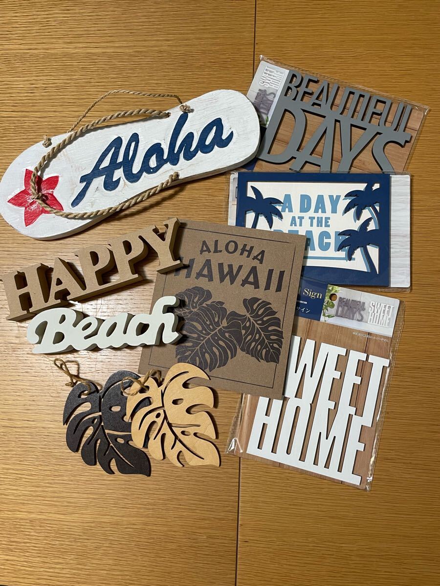 ★ハワイアン雑貨 アロハ モンステラ ビーチ サイン看板 ウッドプレート色々 DIY ガーデニング サマー★拍卖