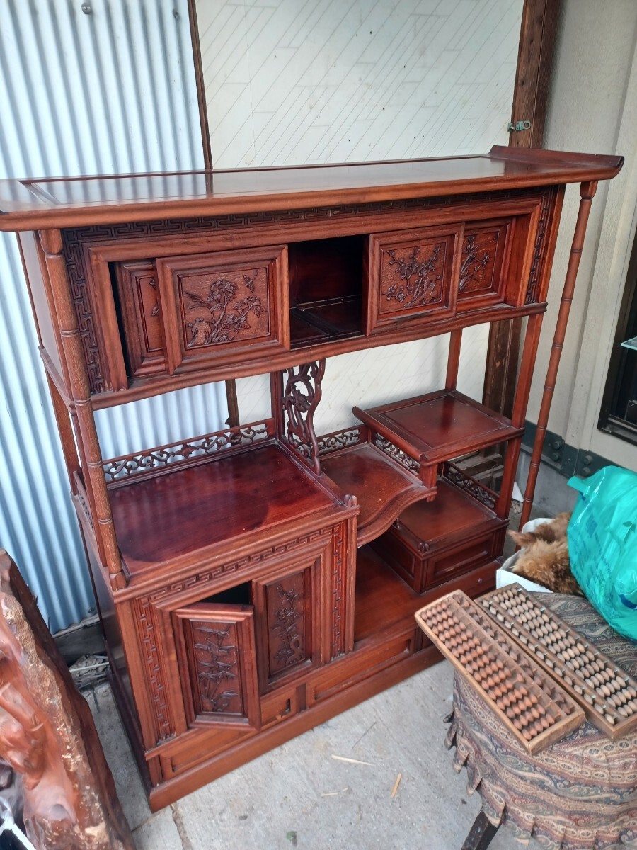 ● 茶箪笥 飾り棚 茶棚 和家具 透かし彫り 違い棚 唐木 煎茶道具 家具●拍卖