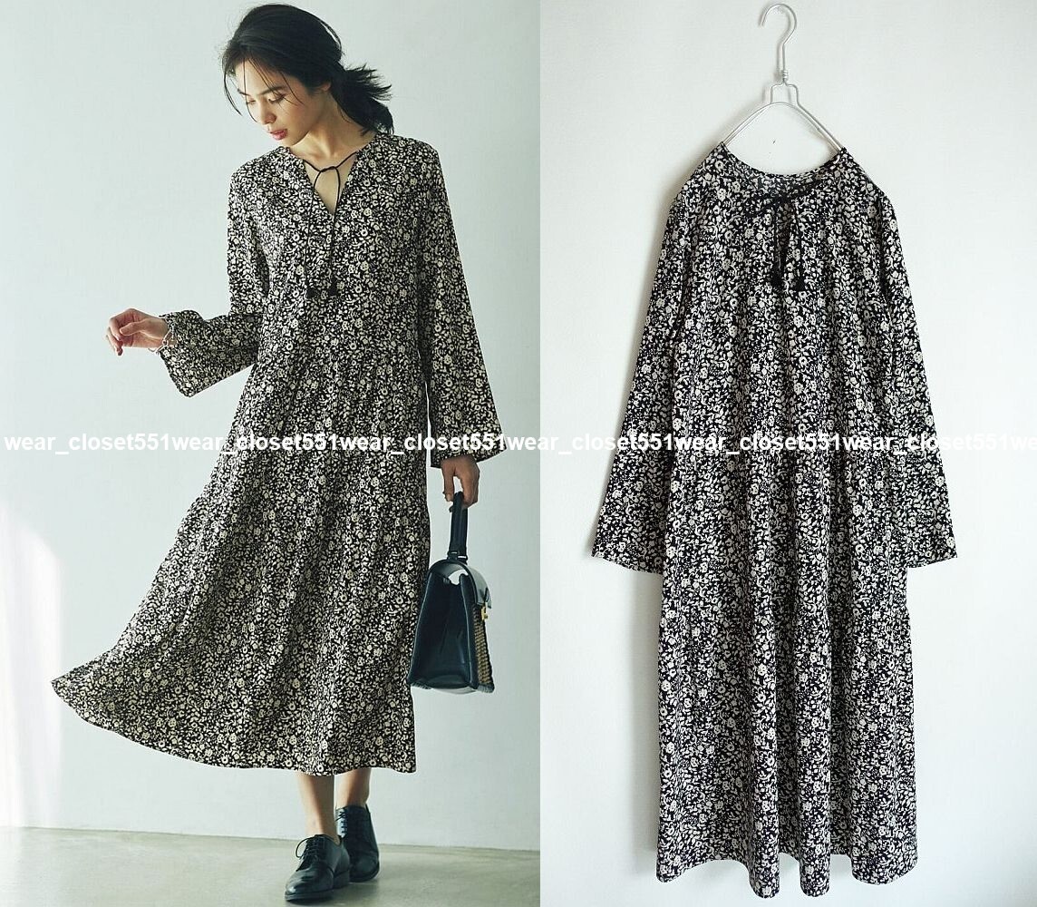 2021 美品12closetトゥエルブクローゼット☆福田麻琴さんコラボ 前後2WAY花柄ワンピース F ブラック★17160円拍卖