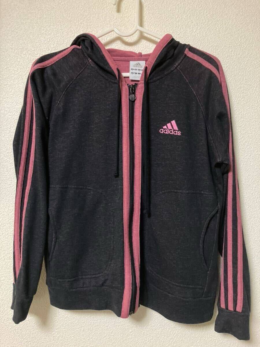 adida/アディダス/パーカー/ジップアップパーカー /ジップアップスウェットパーカー/ジャージ/ブラック /チャコールグレー/1度使用/Sサイズ拍卖