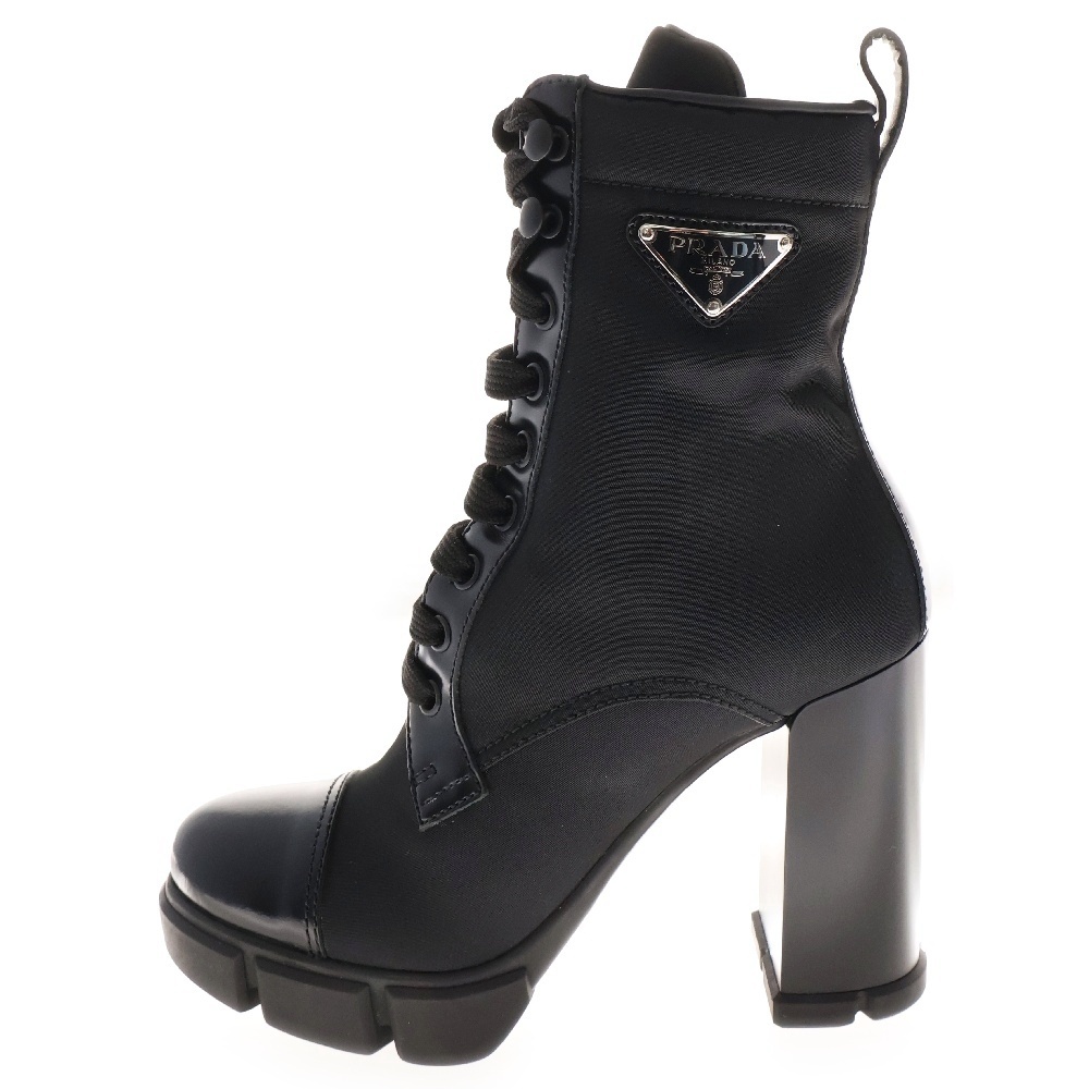 PRADA プラダ Re Nylon トライアングルロゴプレート レースアップ サイドジップ レザー ブーツ レディース 1T427M拍卖