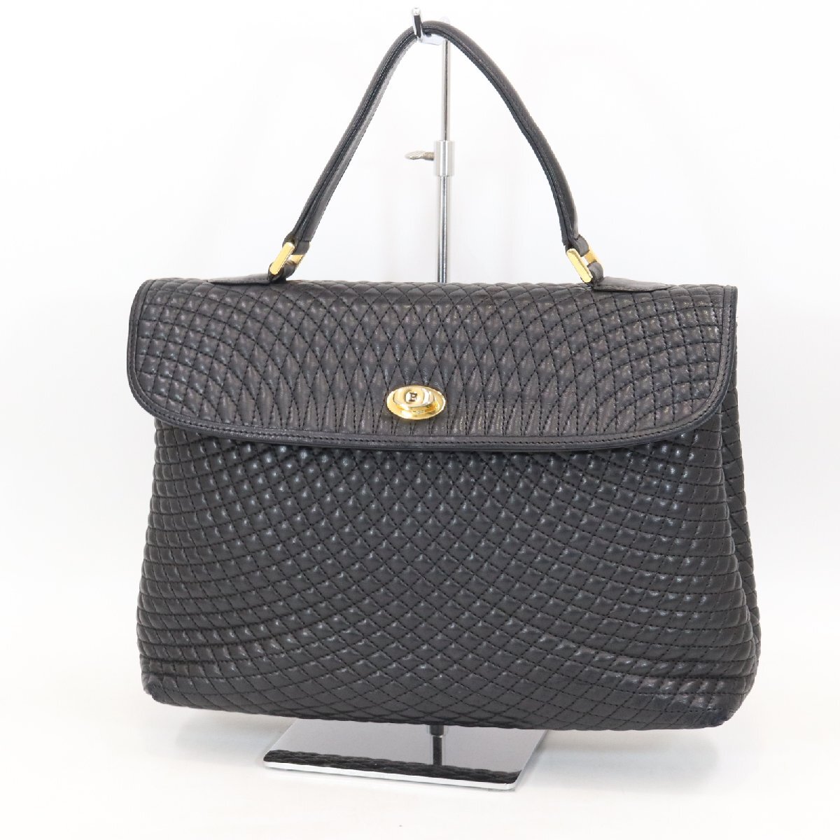 バリー ハンドバッグ キルティング ターンロック ブラック ヴィンテージ レザー BALLY 【中古】 / 10807 YMR拍卖