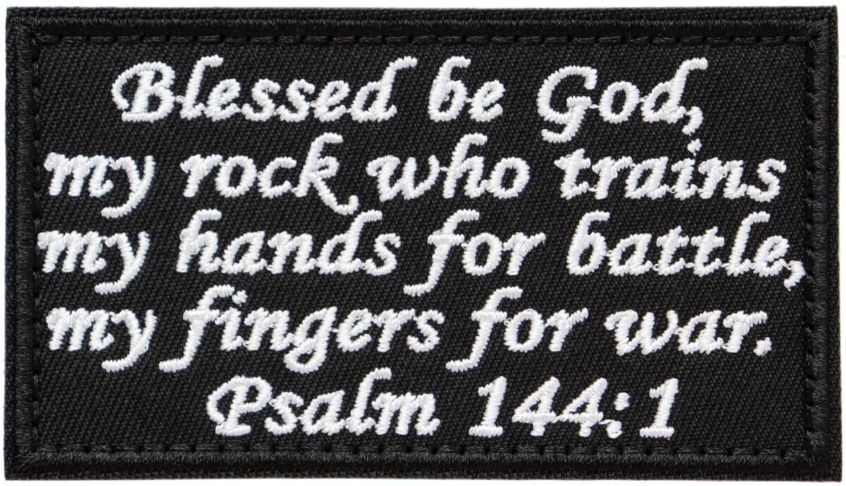 ワッペン 旧約聖書 詩篇 Psalm 144章1節 マジックテープ(ベルクロ・面ファスナー)着脱 ミリタリー サバゲー 刺繍パッチ拍卖