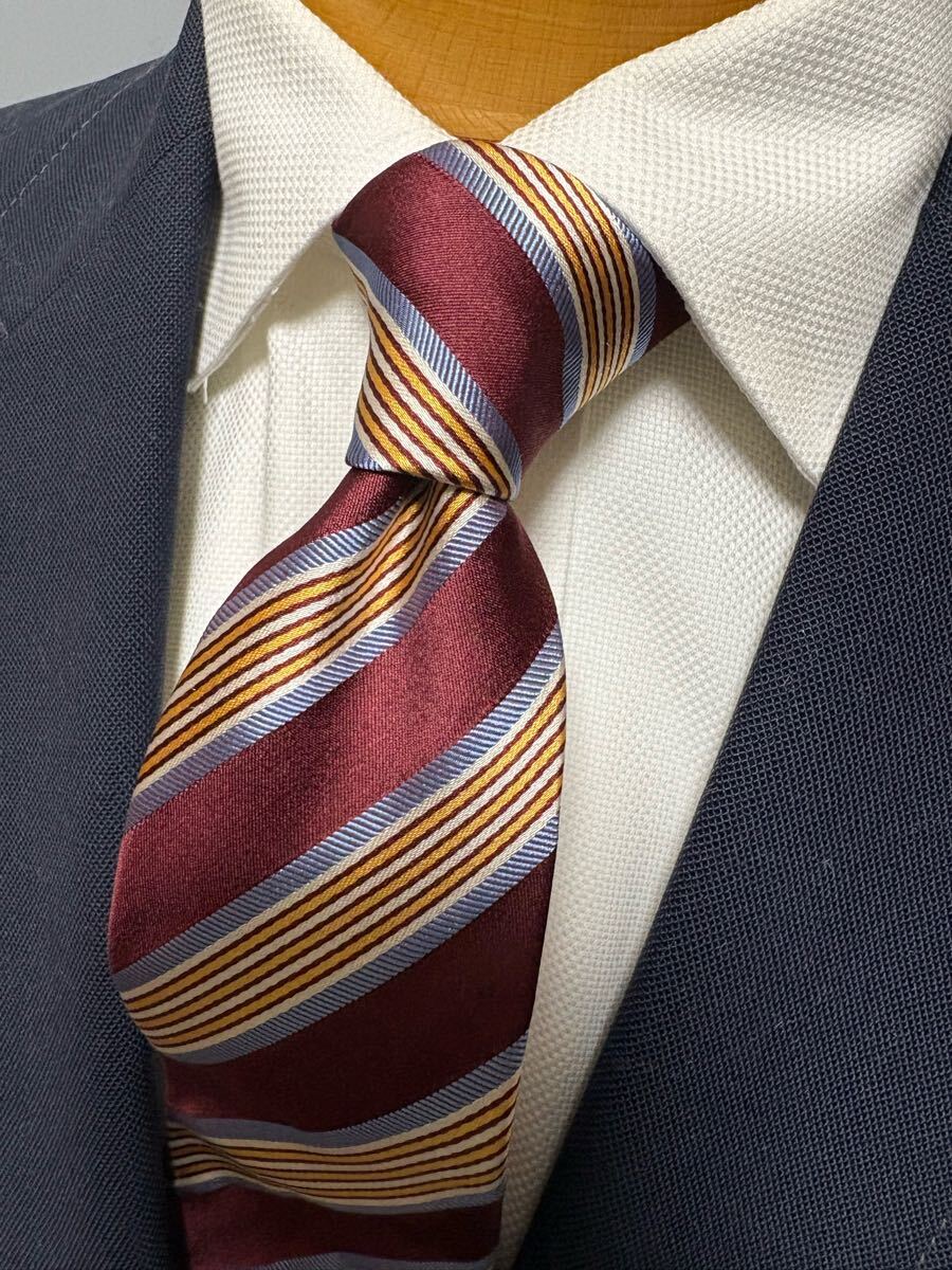 【美品】antica cravatteriaネクタイ イタリア製 ストライプネクタイ レッド赤基調 大剣約9cm 2504拍卖