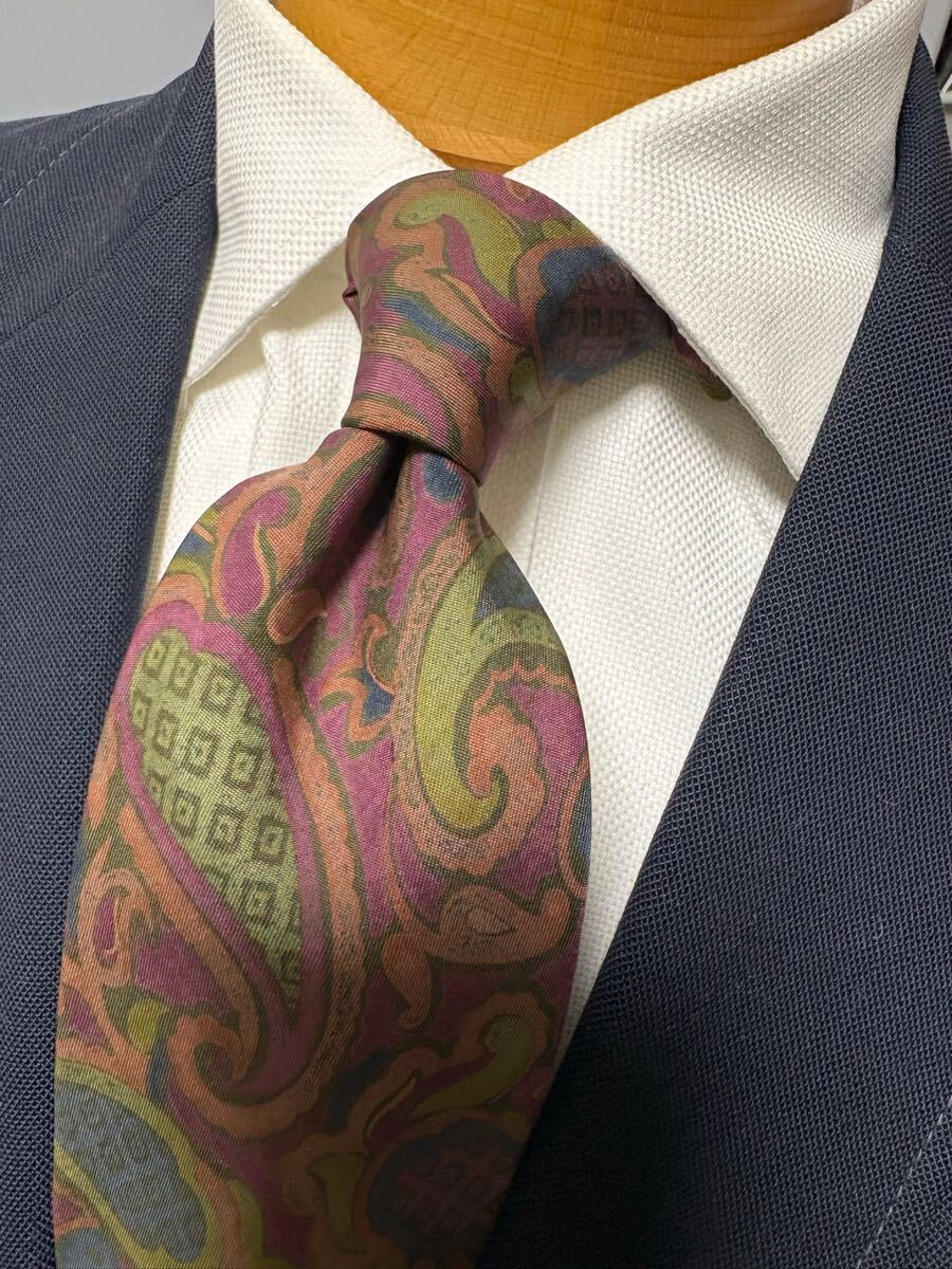 【美品】Ermenegildo Zegna エルメネジルド ゼニア ネクタイ ペイズリープリントタイ 大剣約9cm 2504拍卖