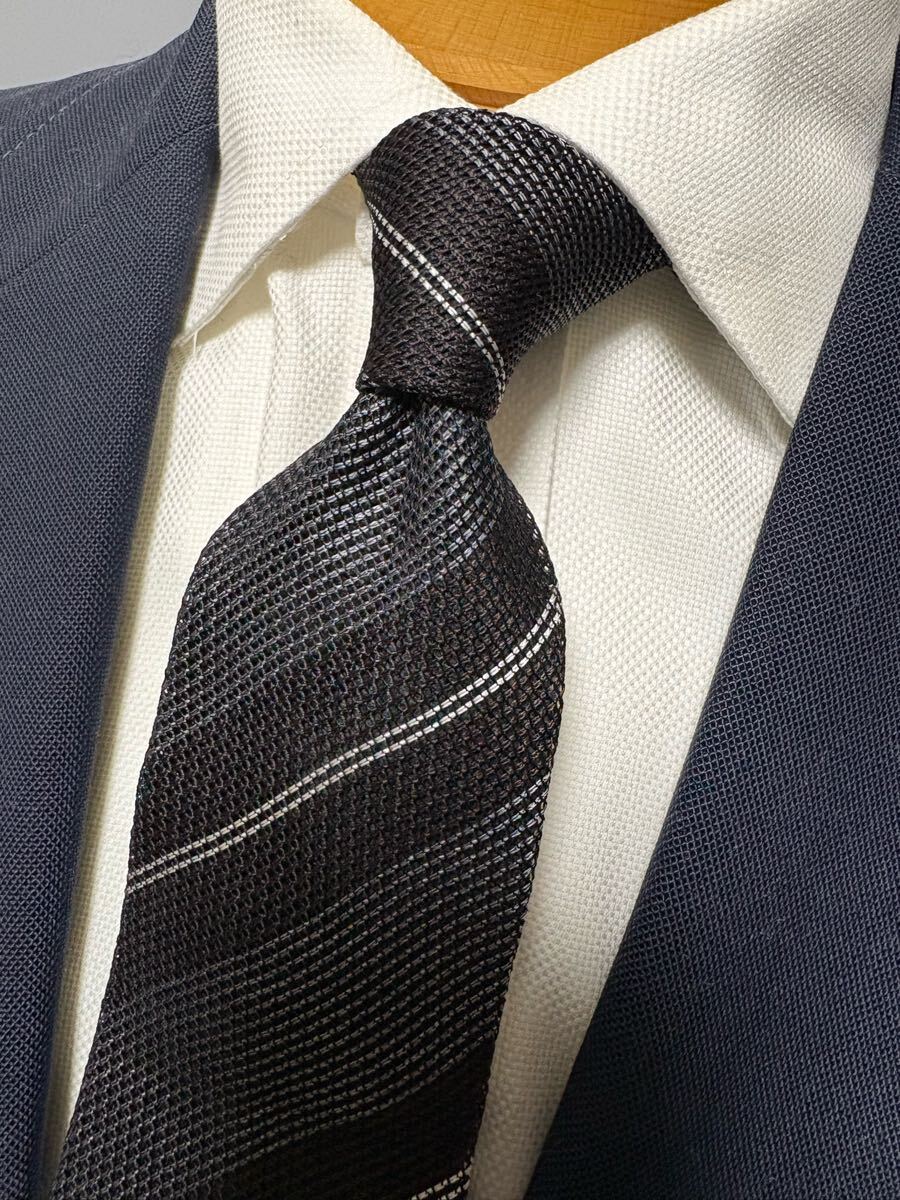 【美品】オリヒカORIHICA 日本製ストライプネクタイ ブラック基調 シルク大剣約8cm 結びやすい 2504拍卖