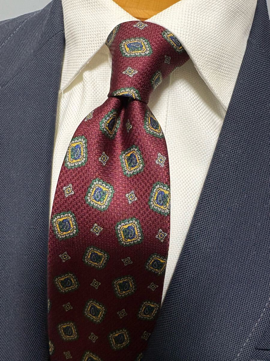 【美品】ダンビル ペイズリー柄プリントタイ 大剣約9cm イタリア製ネクタイ ワインレッド基調 ヴィンテージ dunhill 2504拍卖
