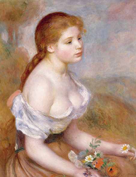 複製絵画 キャンバスアート 世界の名画 ピエール・オーギュスト・ルノワール 「 雛菊を持った若い娘 」 サイズ 15号拍卖