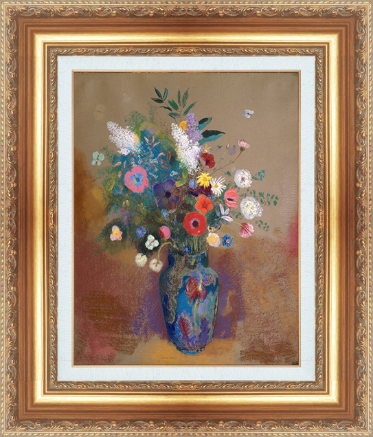 複製絵画 額装品 世界の名画 オディロン・ルドン 「 花瓶の花束 」 サイズ 20号拍卖