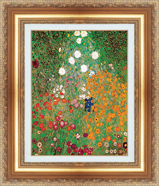 複製絵画 額装品 世界の名画 グスタフ・クリムト 「 花のある庭園 」 サイズ 20号拍卖