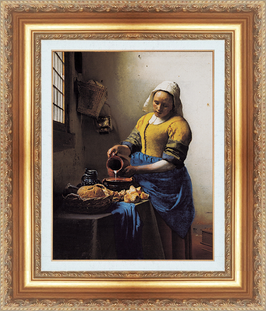 複製絵画 額装品 世界の名画 ヨハネス・フェルメール 「 牛乳を注ぐ女性 」 サイズ 15号拍卖
