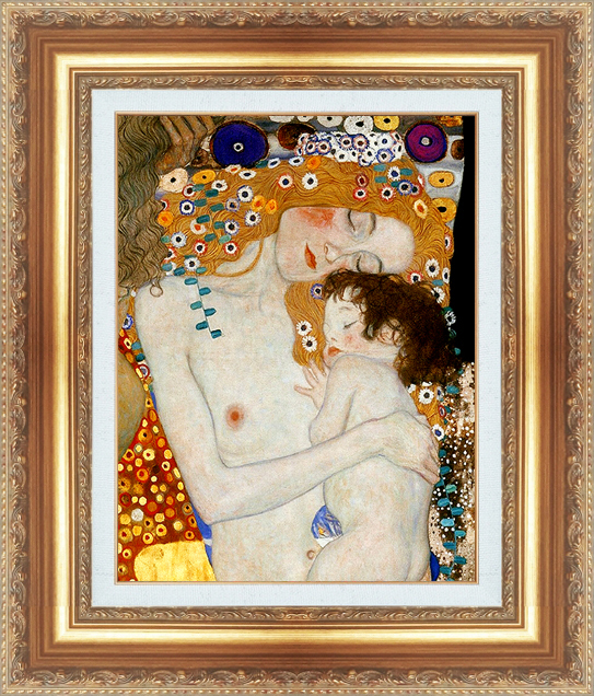 複製絵画 額装品 世界の名画 グスタフ・クリムト 「 母と子 」 サイズ 15号拍卖