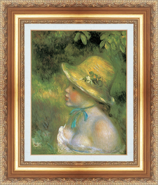 複製絵画 額装品 世界の名画 ピエール・オーギュスト・ルノワール 「 麦わら帽子をかぶった女性 」 サイズ 6号拍卖