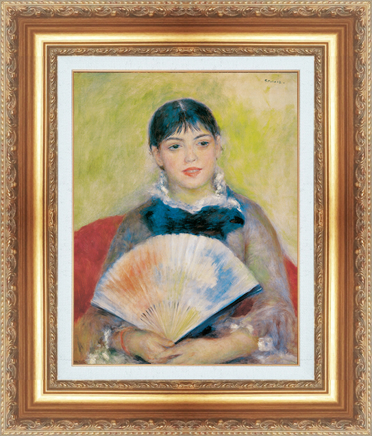 複製絵画 額装品 世界の名画 ピエール・オーギュスト・ルノワール 「 扇子を持った女性 」 サイズ 6号拍卖