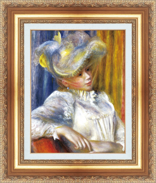 複製絵画 額装品 世界の名画 ピエール・オーギュスト・ルノワール 「 帽子を被る女性 」 サイズ 6号拍卖