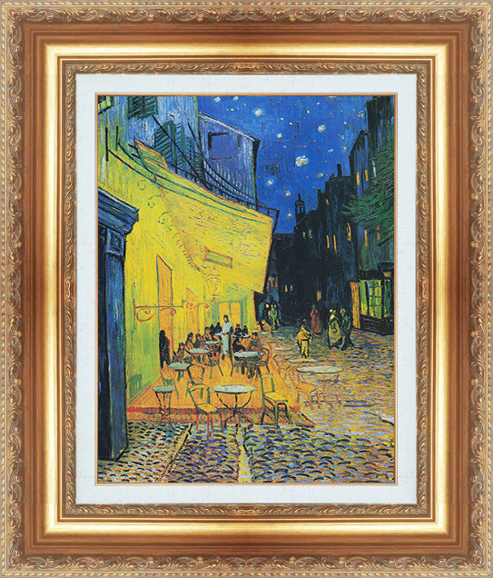 複製絵画 額装品 世界の名画 ヴィンセント・ヴァン・ゴッホ 「 夜のカフェテラス 」 サイズ 8号拍卖